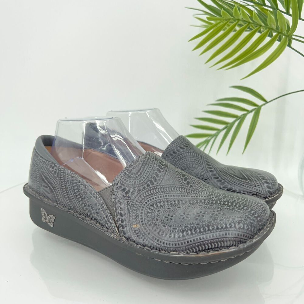 Alegria Women's Debra Clog Size 39 9 Black Grey Wild West Ash Platform Work Shoe